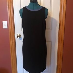 Amanda Smith little black dress with gray blue trim collar